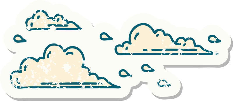 worn old sticker of a tattoo style floating clouds png