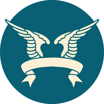 tattoo style icon with banner of a wing png