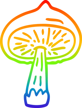 rainbow gradient line drawing of a cartoon mushroom png