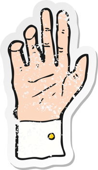 retro distressed sticker of a cartoon hand reaching png