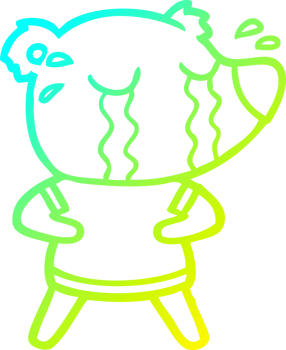 cold gradient line drawing of a cartoon crying bear png
