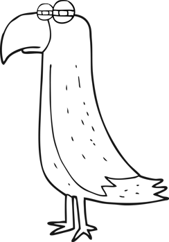 drawn black and white cartoon parrot png