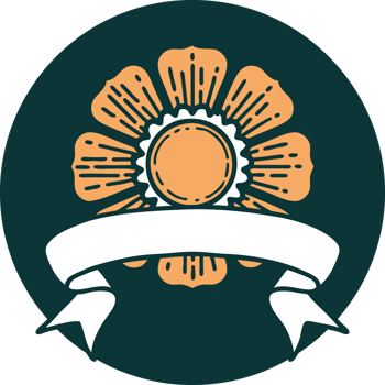 tattoo style icon with banner of a flower png