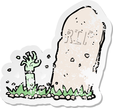 retro distressed sticker of a cartoon zombie rising from grave png