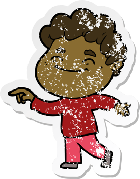 distressed sticker of a cartoon friendly man png