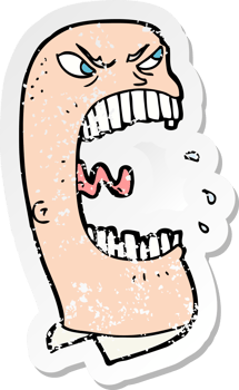 retro distressed sticker of a cartoon furious man shouting png