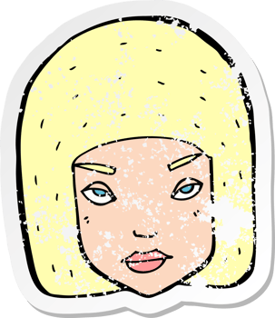 retro distressed sticker of a cartoon annoyed female face png