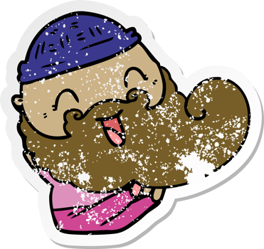 distressed sticker of a happy bearded man png