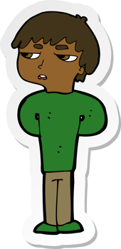 sticker of a cartoon antisocial boy png