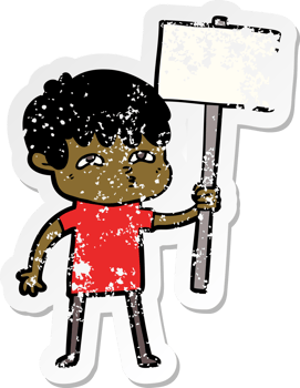 distressed sticker of a cartoon curious man png