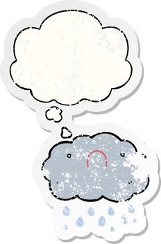 cute cartoon cloud with thought bubble as a distressed worn sticker png