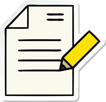 sticker of a cute cartoon of writing a document png