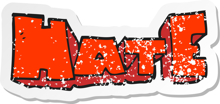 retro distressed sticker of a cartoon word Hate png