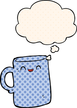 cartoon mug with thought bubble in comic book style png
