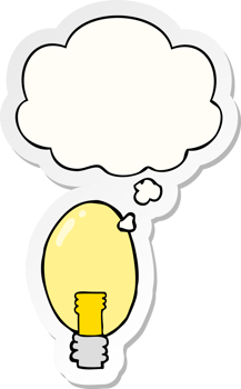 cartoon electric light with thought bubble as a printed sticker png