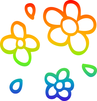 rainbow gradient line drawing of a cartoon decorative flowers png