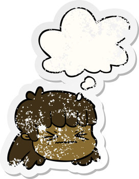 cartoon female face with thought bubble as a distressed worn sticker png