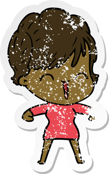 distressed sticker of a cartoon laughing woman png