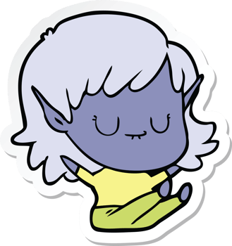 sticker of a happy cartoon elf girl sitting png