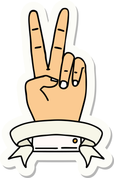 sticker of a peace two finger hand gesture with banner png