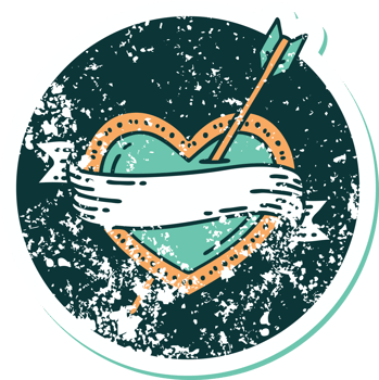 iconic distressed sticker tattoo style image of an arrow heart and banner png
