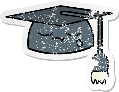 distressed sticker of a cute cartoon graduation hat png