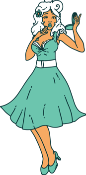 iconic tattoo style image of a pinup surprised girl png