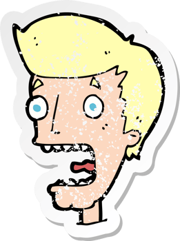 retro distressed sticker of a cartoon terrified man png