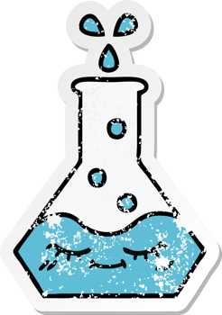 distressed sticker of a cute cartoon science beaker png