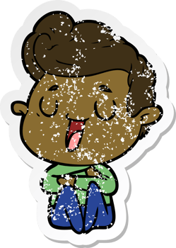 distressed sticker of a happy cartoon man png