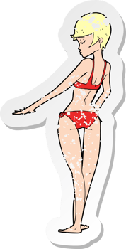 retro distressed sticker of a cartoon bikini woman png