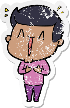 distressed sticker of a cartoon happy man png