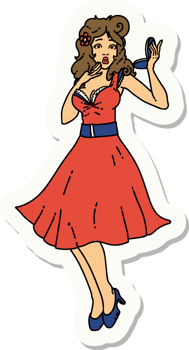 sticker of tattoo in traditional style of a pinup surprised girl png