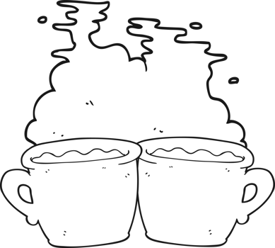 drawn black and white cartoon old coffee cup png