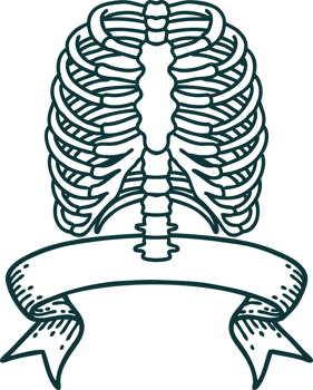 traditional tattoo with banner of a rib cage png