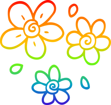 rainbow gradient line drawing of a cartoon decorative flowers png