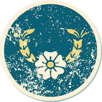 iconic distressed sticker tattoo style image of a decorative flower png