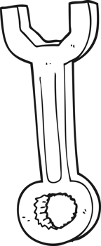 drawn black and white cartoon spanner png