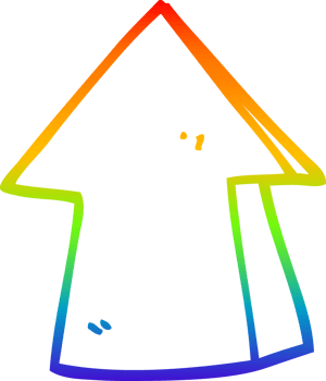 rainbow gradient line drawing of a cartoon pointing arrow png