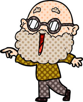 cartoon joyful man with beard pointing finger png