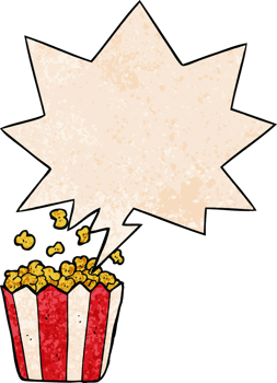 cartoon popcorn with speech bubble in retro texture style png