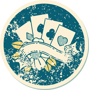 iconic distressed sticker tattoo style image of cards and banner png
