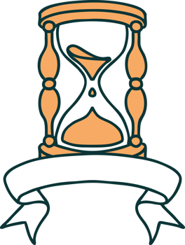 traditional tattoo with banner of an hour glass png