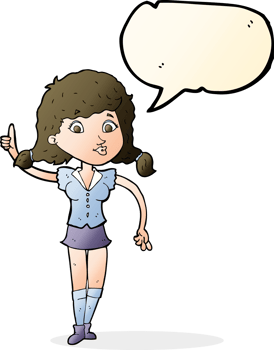 cartoon pretty woman with idea with speech bubble png
