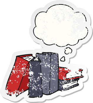 cartoon books with thought bubble as a distressed worn sticker png