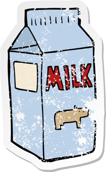 distressed sticker of a cartoon milk carton png