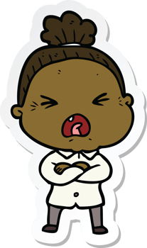 sticker of a cartoon angry old woman png
