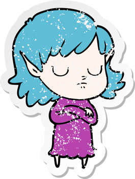 distressed sticker of a cartoon elf girl png