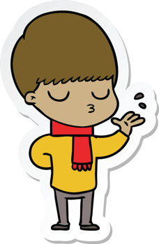 sticker of a cartoon calm boy png