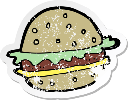 retro distressed sticker of a cartoon hamburger png